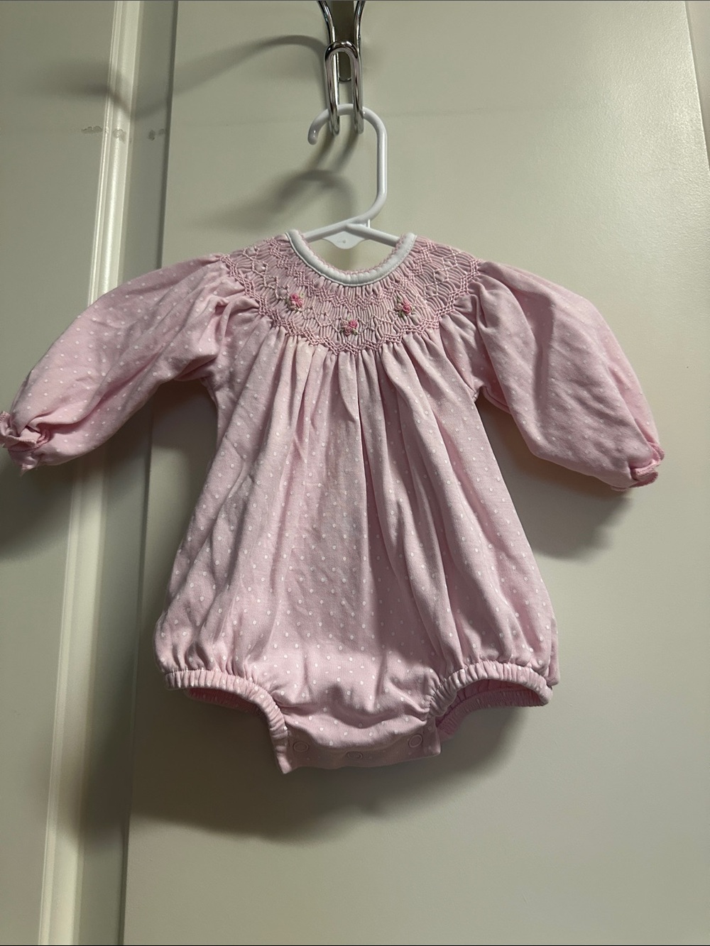 Magnolia Pink Smocked Long-Sleeve Baby One-Piece Bodysuit